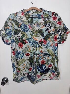 Tommy Bahama Disney Light Blue Tropical Floral & Leaf Print Button-Down